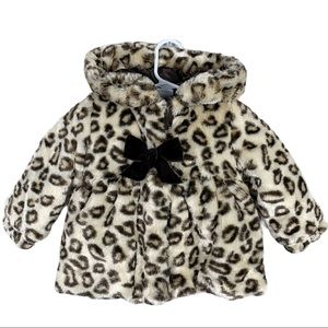 Leopard Print Zipped Up Hooded Puffy Coat